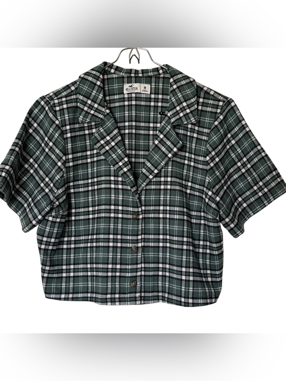 Hollister Forest Green & White Plaid Button-Up Shirt
